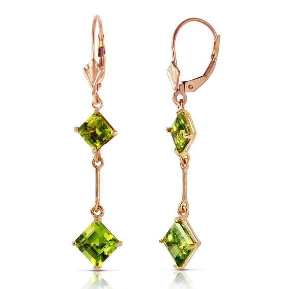 14K. SOLID GOLD LEVERBACK EARRINGS WITH PERIDOTS - Picture 1 of 5